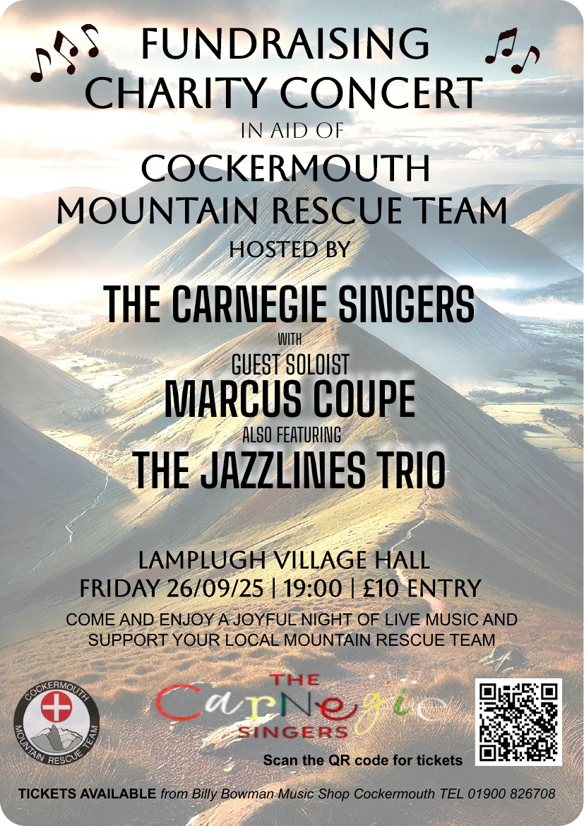 Poster for Mountain Rescue and Carnegie Singers Concert